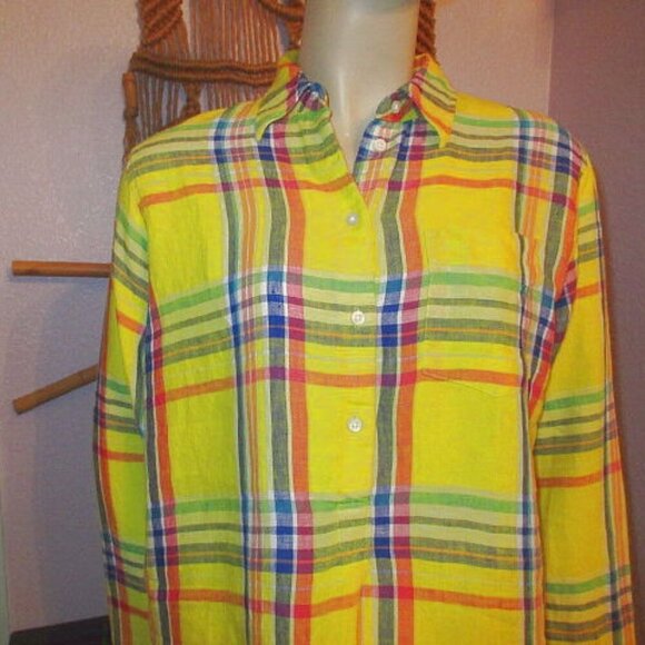 Lauren Ralph Lauren Linen Top Womens Size M Tunic Long Sleeves Coastal Resort - Picture 2 of 12